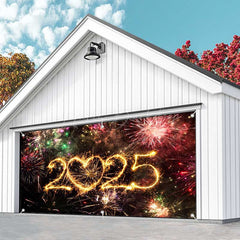 Lofaris Colorful Sparks 2025 New Year Garage Door Banner