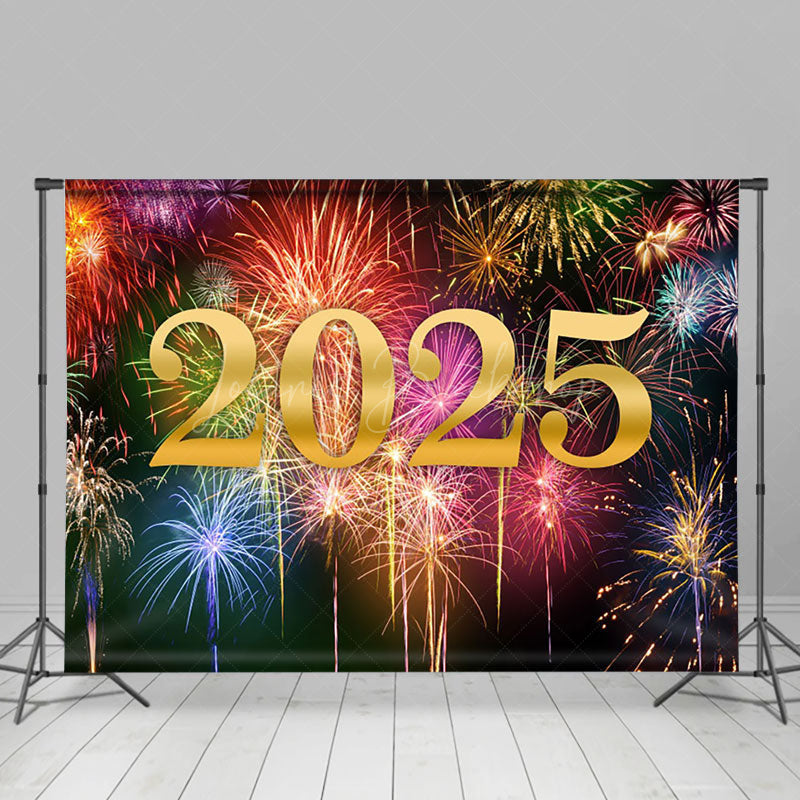 Lofaris Colorful Sparks Bloom 2025 Happy New Year Backdrop