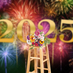 Lofaris Colorful Sparks Bloom 2025 Happy New Year Backdrop