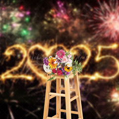 Lofaris Colorful Sparks Bloom Heart 2025 New Year Backdrop