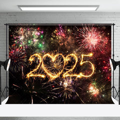 Lofaris Colorful Sparks Bloom Heart 2025 New Year Backdrop