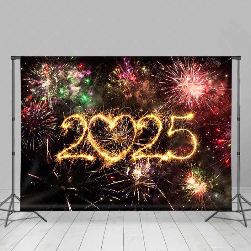 Lofaris Colorful Sparks Bloom Heart 2025 New Year Backdrop