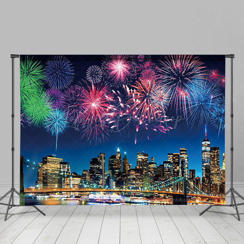 Lofaris Colorful Sparks City Night Happy New Year Backdrop