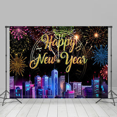 Lofaris Colorful Sparks Modern City Happy New Year Backdrop