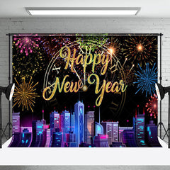 Lofaris Colorful Sparks Modern City Happy New Year Backdrop