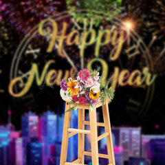 Lofaris Colorful Sparks Modern City Happy New Year Backdrop