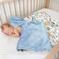 Lofaris Colorful Spring Floral Leaves Minky Baby Blanket