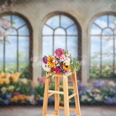 Lofaris Colorful Spring Floral Trees Window Scene Backdrop