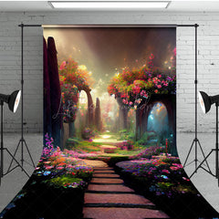 Lofaris Colorful Spring Forest Path Sweep Photo Backdrop