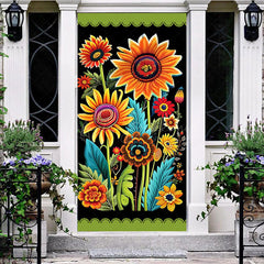 Lofaris Colorful Sunflower Green Black Spring Door Cover