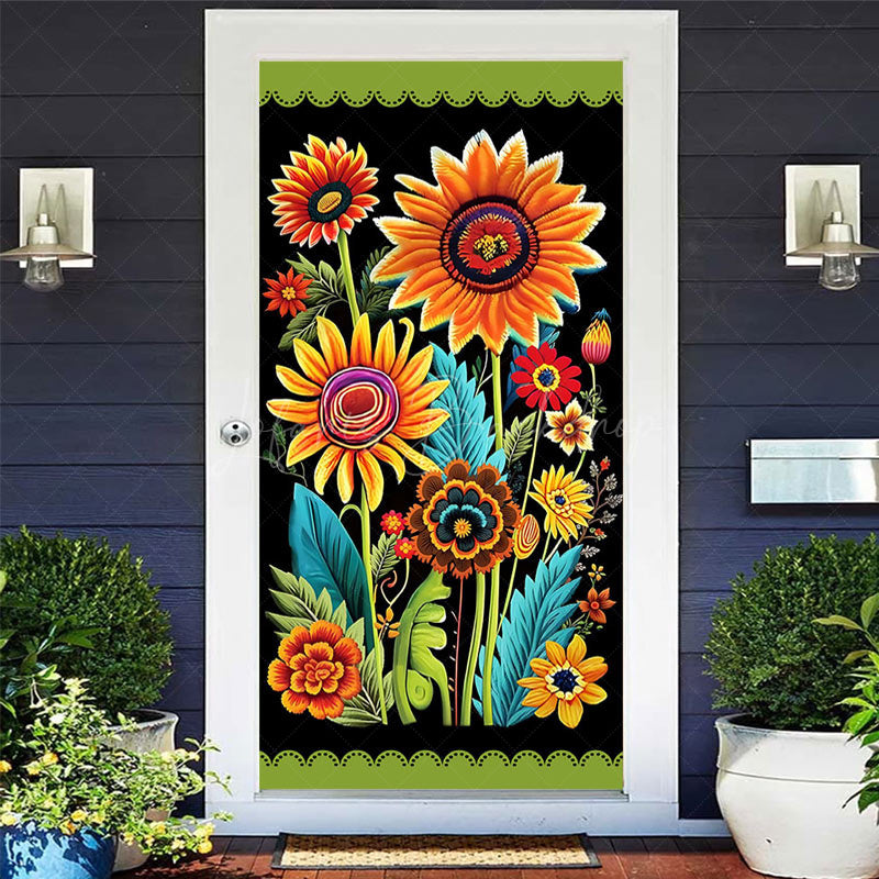 Lofaris Colorful Sunflower Green Black Spring Door Cover