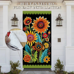 Lofaris Colorful Sunflower Green Black Spring Door Cover