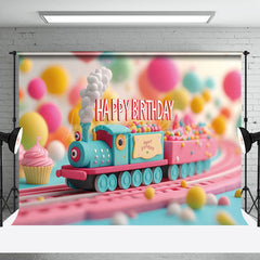 Lofaris Colorful Toy Track Train Birthday Cake Smash Backdrop