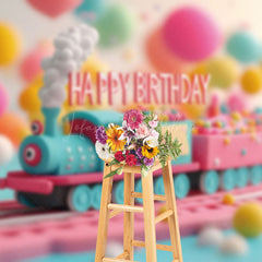 Lofaris Colorful Toy Track Train Birthday Cake Smash Backdrop