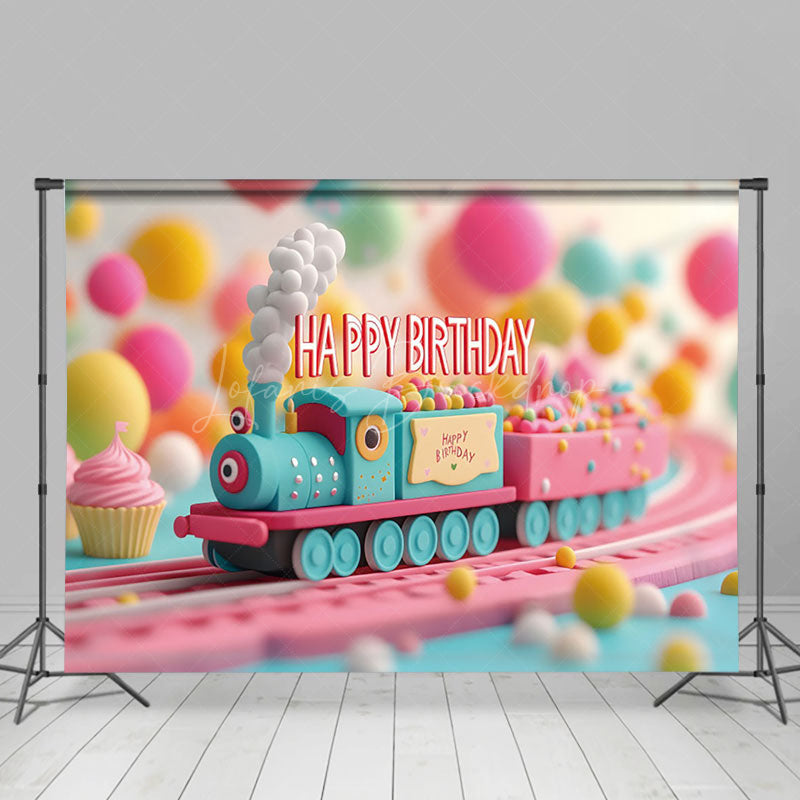 Lofaris Colorful Toy Track Train Birthday Cake Smash Backdrop