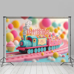 Lofaris Colorful Toy Track Train Birthday Cake Smash Backdrop