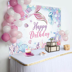 Lofaris Colorful Undersea Mermaid Happy Birthday Backdrop