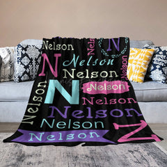 Lofaris Colorful Various Font Black Custom Name Blanket