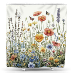 Lofaris Colorful Wildflower Spring Scenery Shower Curtain