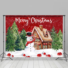 Lofaris Cookie House Snowman Trees Merry Christmas Backdrop