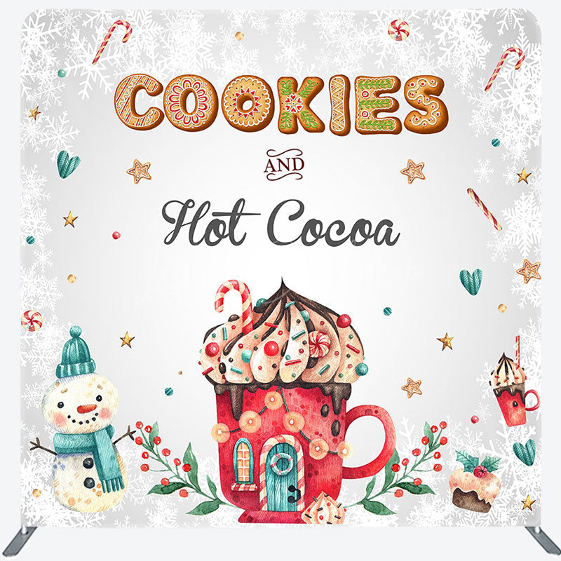 Lofaris Cookies Hot Cocoa Snowman Tension Fabric Backdrop