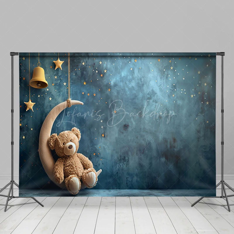 Lofaris Cosy Teddy Bear Grey Moon Starry Nights Backdrop