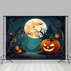 Lofaris Country Road Night Pumpkin Villa Halloween Backdrop