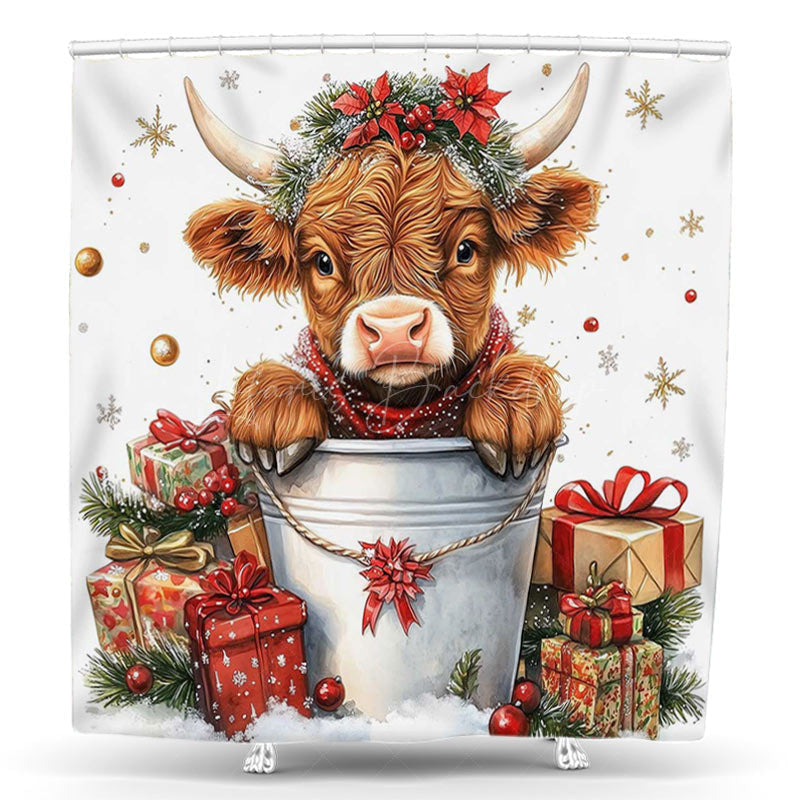 Lofaris Cow Gifts Snowflake White Christmas Shower Curtain