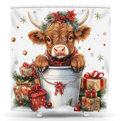 Lofaris Cow Gifts Snowflake White Christmas Shower Curtain