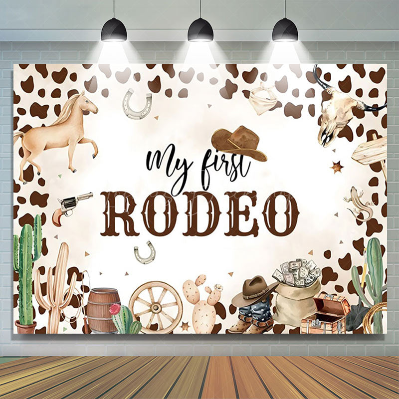 Lofaris Cowboy Print My First Rodeo Birthday Backdrop