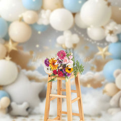 Lofaris Cozy Blue White Teddy Bear Balloon Cloud Backdrop