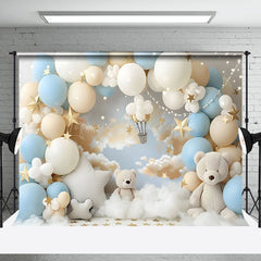 Lofaris Cozy Blue White Teddy Bear Balloon Cloud Backdrop