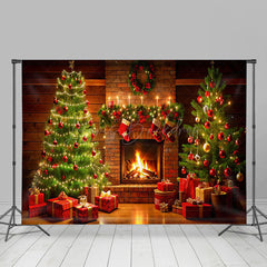 Lofaris Cozy Brick Fireplace Candlelit Christmas Backdrop