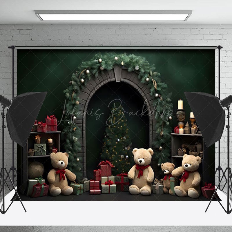 Lofaris Cozy Christmas Scene Bear Mascots Gifts Backdrop