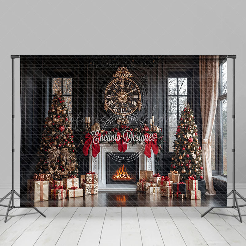 Lofaris Cozy Fireplace Snowy Trees Christmas Wonderland Backdrop