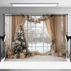 Lofaris Cozy Indoor Curtain Window Wreath Christmas Backdrop