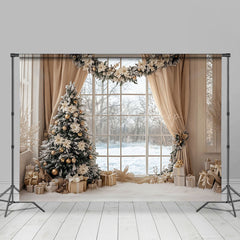 Lofaris Cozy Indoor Curtain Window Wreath Christmas Backdrop