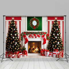 Lofaris Cozy Indoor Fireplace Socks Wreath Christmas Backdrop