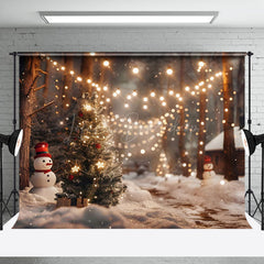 Lofaris Cozy Light Bokeh Tree Lane Snowman Christmas Backdrop