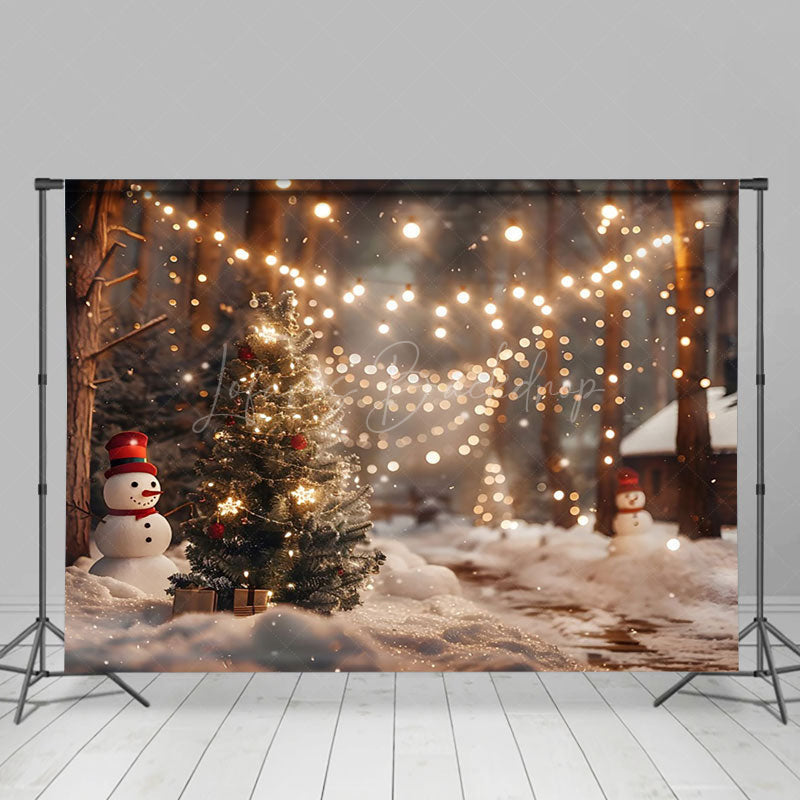 Lofaris Cozy Light Bokeh Tree Lane Snowman Christmas Backdrop