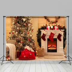 Lofaris Cozy Light Candle Fireplace Tree Christmas Backdrop