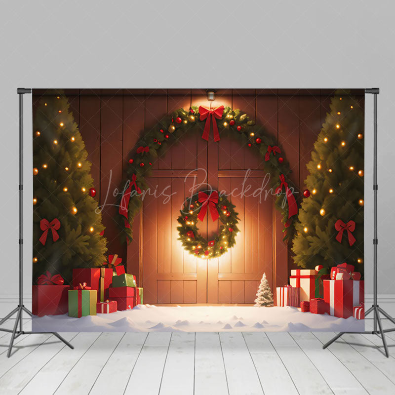 Lofaris Cozy Light Snow Wood Barn Wreath Christmas Backdrop