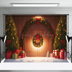 Lofaris Cozy Light Snow Wood Barn Wreath Christmas Backdrop