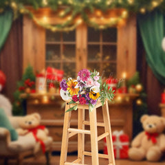 Lofaris Cozy Room Bears Xmas Tree Festive Christmas Backdrop