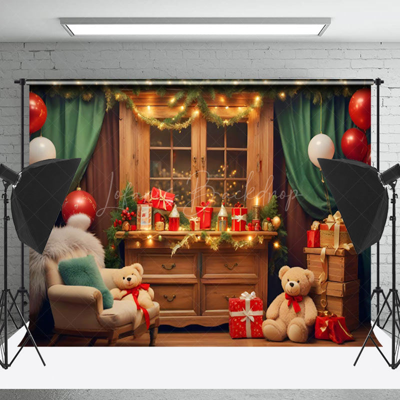 Lofaris Cozy Room Bears Xmas Tree Festive Christmas Backdrop