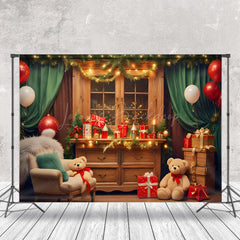 Lofaris Cozy Room Bears Xmas Tree Festive Christmas Backdrop