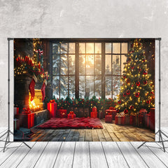 Lofaris Cozy Room Sunrise Snowy Window Christmas Backdrop