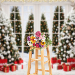 Lofaris Cozy White Room Window Snow Christmas Tree Backdrop