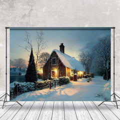 Lofaris Cozy Winter Cabin Sunset Dusk Misty Forest Backdrop