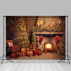 Lofaris Cozy Xtmas Scene Gifts Stockings Fireplace Backdrop